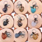 Natural stone crystal heart-shaped keychain agate peach heart hand woven tassel safety buckle couple decoration