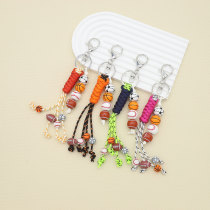Handmade woven polyester basketball, baseball, soccer, wooden beads, keychains, bags, hanging accessories, pendants
