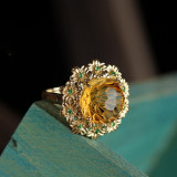 Yellow Crystal Ice Flower Wealth Collection 18K Gold Flower Open Ring