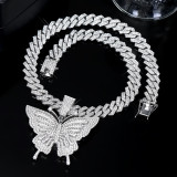Hip hop style necklace with full diamond butterfly pendant Cuban chain