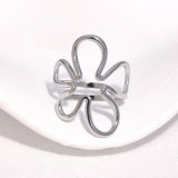 Titanium steel hollow flower ring, sweet and colorfast stainless steel ring for women