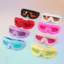 Sunglasses furry personality winter fashion glasses cute fluffy pink blue sunglasses