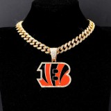 Hip hop trend diamond studded NFL football team Cuban chain sports necklace