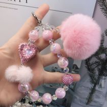 Rabbit Rabbit Hair Ball Mobile Phone Chain Green Love Handmade Beaded Bag Chain