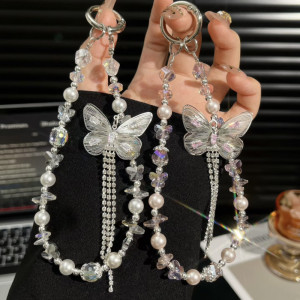 Heavy Industry Butterfly Zircon Mobile Phone Chain Wrist style Mobile Phone Chain Beads Crystal Beads Mobile Phone Case Hanging Chain
