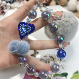 Rabbit Rabbit Hair Ball Mobile Phone Chain Green Love Handmade Beaded Bag Chain