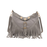 Women's bag, large capacity tassel shoulder bag, retro tote bag, 20mm snap button bags