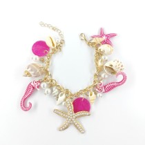 Ocean Bohemian style bracelet, starfish shell, pearl bag, hanging chain, shoe chain