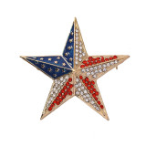 National flag pattern drip oil inlaid diamond brooch, women's five pointed star butterfly brooch Independence Day