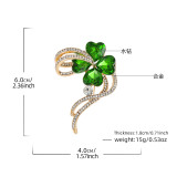 St. Patrick's Day Lucky Clover brooch, green crystal studded diamond coat, suit accessories, brooch for women