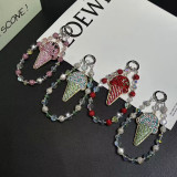 Luxury Diamond Ball Ice Cream NS Handmade Crystal Bead Hanging Rope Bag Keychain Pendant