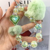 Rabbit Rabbit Hair Ball Mobile Phone Chain Green Love Handmade Beaded Bag Chain