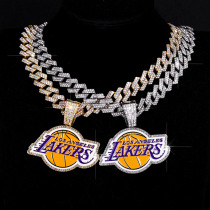 Alloy studded diamond Lakers necklace Cuban chain sport