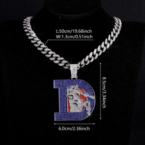 Horse Rhinestone letter D pendant, hip-hop Cuban chain necklace