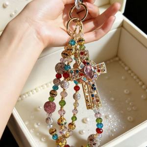 Heavy Industry Color Diamond Cross Phone Chain Bead Phone Hanging Rope Keychain Bag Chain