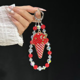 Luxury Diamond Ball Ice Cream NS Handmade Crystal Bead Hanging Rope Bag Keychain Pendant