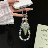 Luxury Diamond Ball Ice Cream NS Handmade Crystal Bead Hanging Rope Bag Keychain Pendant