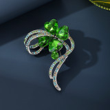 St. Patrick's Day Lucky Clover brooch, green crystal studded diamond coat, suit accessories, brooch for women
