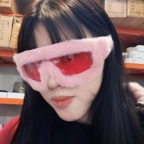 Sunglasses furry personality winter fashion glasses cute fluffy pink blue sunglasses