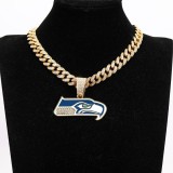 Hip hop trend diamond studded NFL football team Cuban chain sports necklace