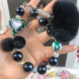Rabbit Rabbit Hair Ball Mobile Phone Chain Green Love Handmade Beaded Bag Chain