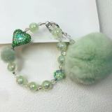 Rabbit Rabbit Hair Ball Mobile Phone Chain Green Love Handmade Beaded Bag Chain