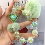 Rabbit Rabbit Hair Ball Mobile Phone Chain Green Love Handmade Beaded Bag Chain