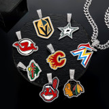 Hip hop trend diamond studded NFL football team Cuban chain sports necklace