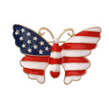 National flag pattern drip oil inlaid diamond brooch, women's five pointed star butterfly brooch Independence Day
