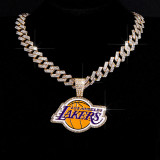 Alloy studded diamond Lakers necklace Cuban chain sport