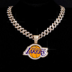 Alloy studded diamond Lakers necklace Cuban chain sport