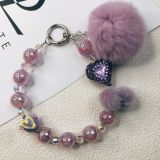 Rabbit Rabbit Hair Ball Mobile Phone Chain Green Love Handmade Beaded Bag Chain