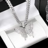 Hip hop style necklace with full diamond butterfly pendant Cuban chain