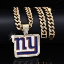 New York Giants NY Logo Football Team Necklace Cuban Chain Hip Hop Pendant