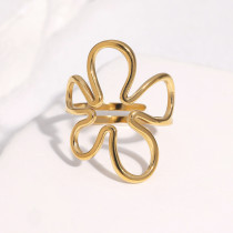 Titanium steel hollow flower ring, sweet and colorfast stainless steel ring for women