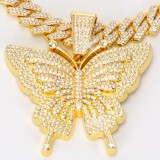 Hip hop style necklace with full diamond butterfly pendant Cuban chain