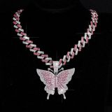 Hip hop style necklace with full diamond butterfly pendant Cuban chain