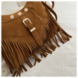 Women's bag, large capacity tassel shoulder bag, retro tote bag, 20mm snap button bags