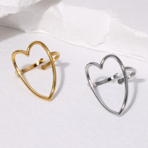 Stainless steel heart ring with adjustable opening for women, titanium steel ring that does not fade