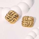 Geometric square woven pattern earrings with fashionable temperament, stainless steel earrings for women