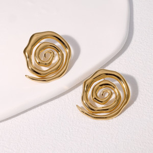 Gold plated earrings with spiral style, cool and non fading stainless steel earrings