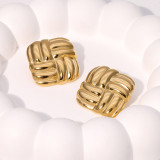 Geometric square woven pattern earrings with fashionable temperament, stainless steel earrings for women
