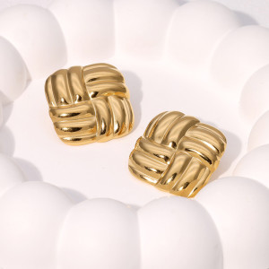 Geometric square woven pattern earrings with fashionable temperament, stainless steel earrings for women
