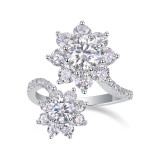 Sunflower S925 Silver Ring with Platinum Plated 0.5CT+1CT  Moissanite Ring
