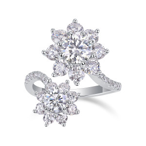 Sunflower S925 Silver Ring with Platinum Plated 0.5CT+1CT  Moissanite Ring