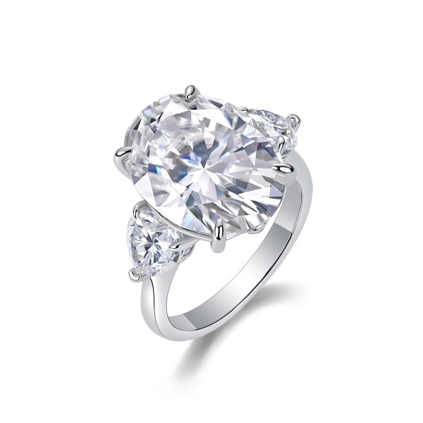 Egg shaped 12 carat women's ring S925 silver moissanite ring plated with platinum