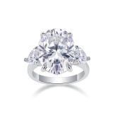 Egg shaped 12 carat women's ring S925 silver moissanite ring plated with platinum