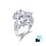 Egg shaped 12 carat women's ring S925 silver moissanite ring plated with platinum