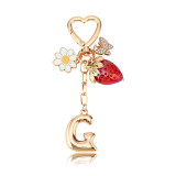 26 English letter keychain strawberry butterfly metal bag pendant accessory girl