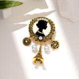 Rhinestone beauty head brooch electroplated alloy retro chest flower women's clothing accessory pin